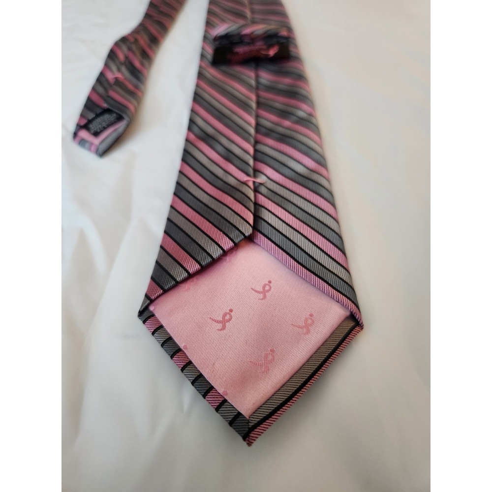 Knots for Hope Susan G‎ Komen Men's Gray, Black and Pink Striped Men's Neck Tie - Picture 6 of 7